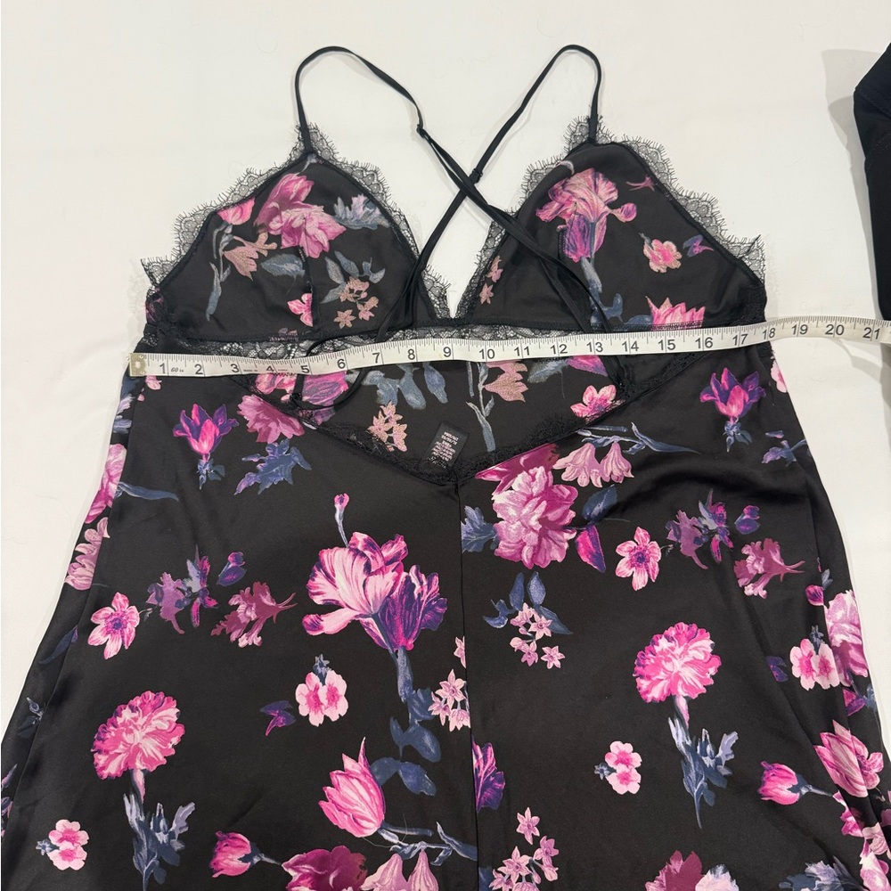 Victoria’s Secret Lace-Trim Satin Chemise - Black with Pink Floral